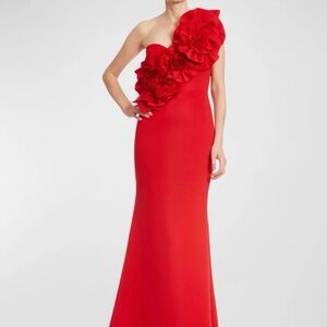 Badgley Mischka dress $795 One Shoulder Rosette Scuba Gown